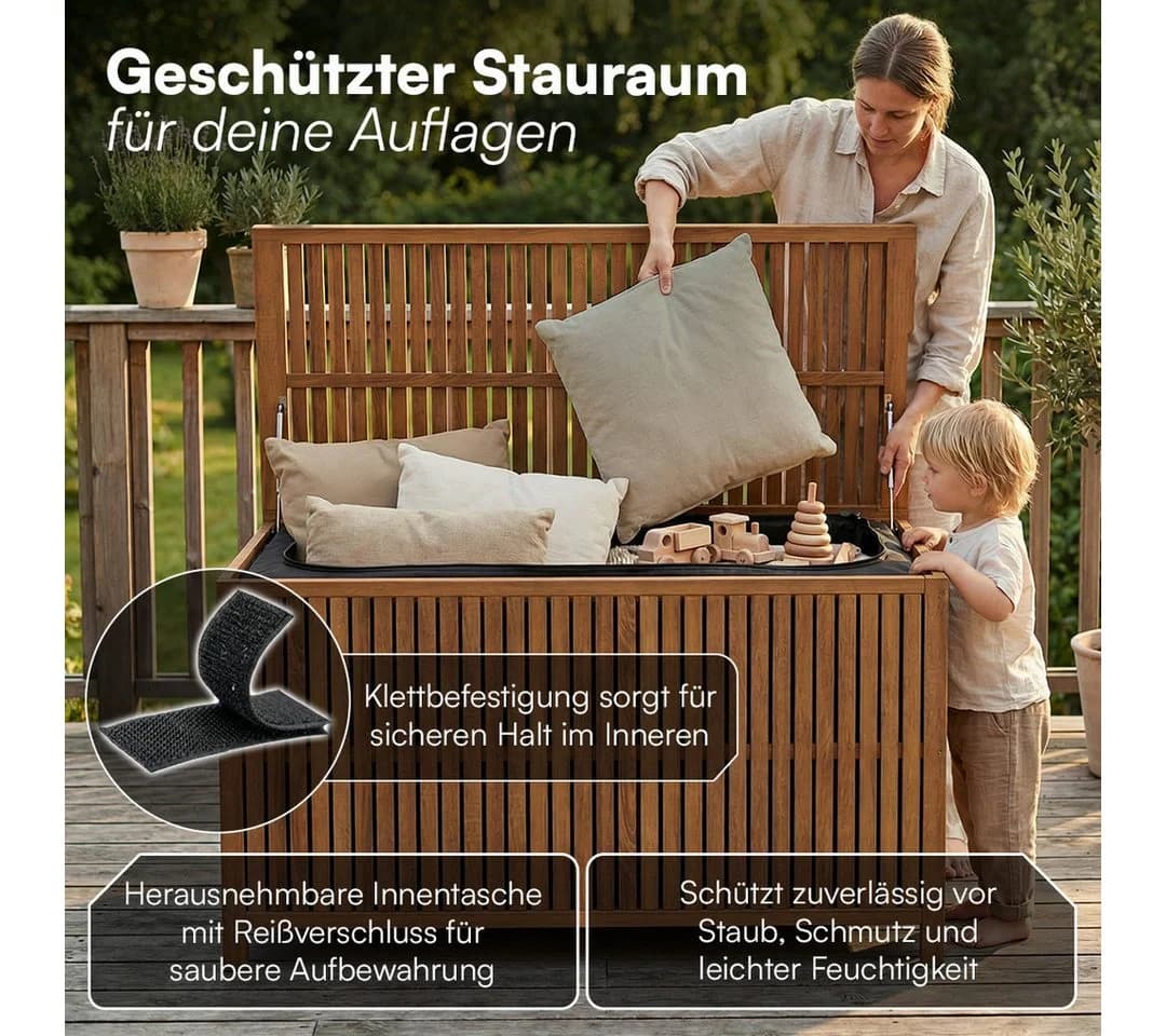 STEELSØN Auflagenbox Alkes Gartenbox aus Akazienholz mit Innentasche - Bild 5
