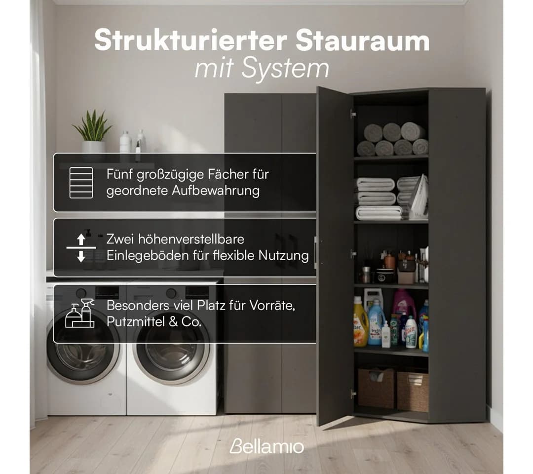 Bellamio Mehrzweckschrank Apol Eckschrank Anthrazitschwarz 1 Tür 5 Fächer - Bild 3