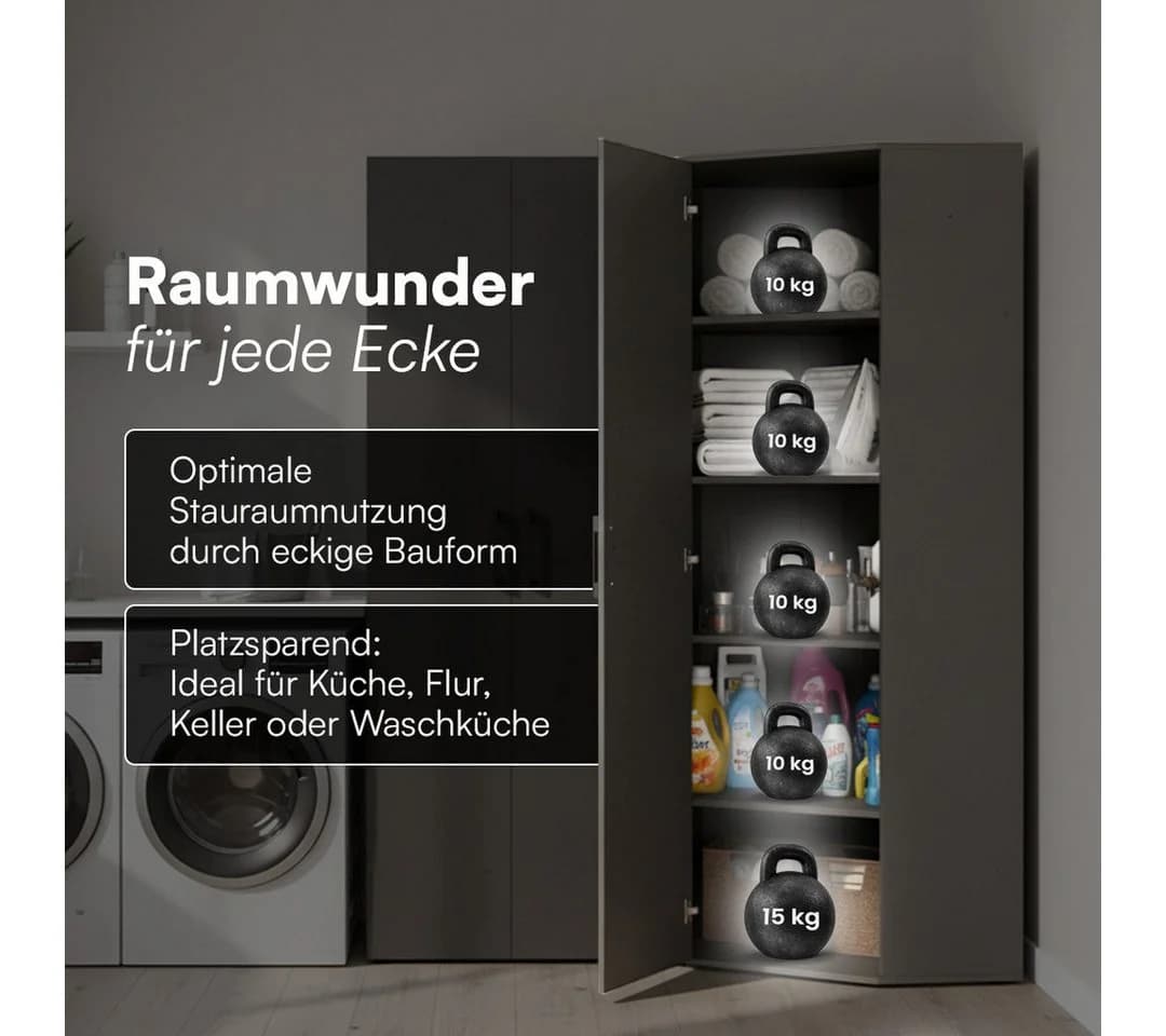 Bellamio Mehrzweckschrank Apol Eckschrank Anthrazitschwarz 1 Tür 5 Fächer - Bild 4