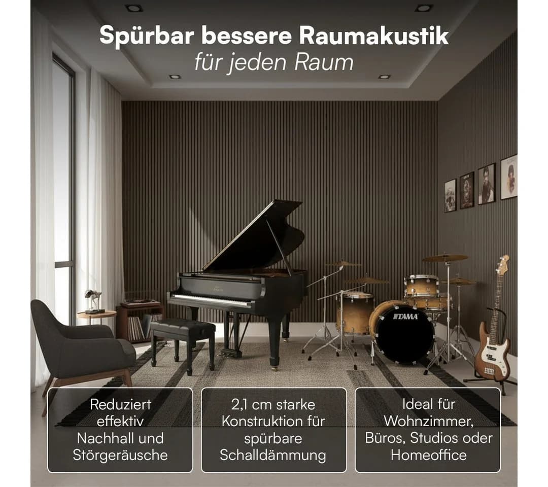 Bellamio Wandpaneel Kilwa Akustikpaneel Holzoptik Walnuss 3D Lamellenwand