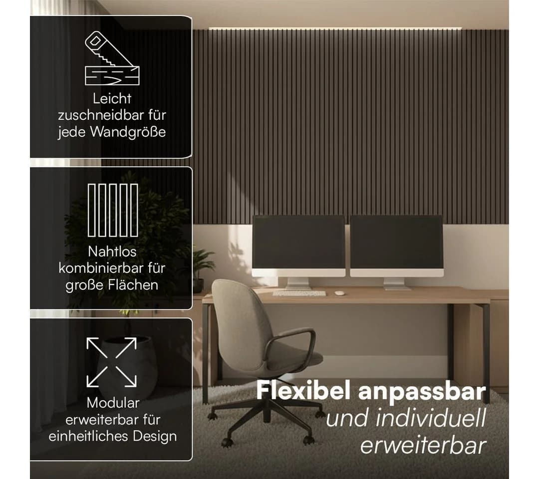 Bellamio Wandpaneel Kilwa Akustikpaneel Holzoptik Walnuss 3D Lamellenwand - Bild 3