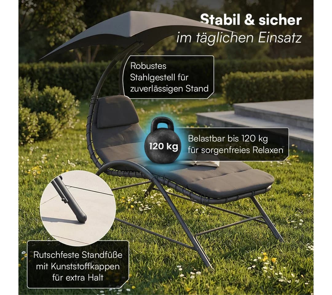 STEELSØN Gartenliege Nyria mit Sonnendach anthrazit - Bild 3
