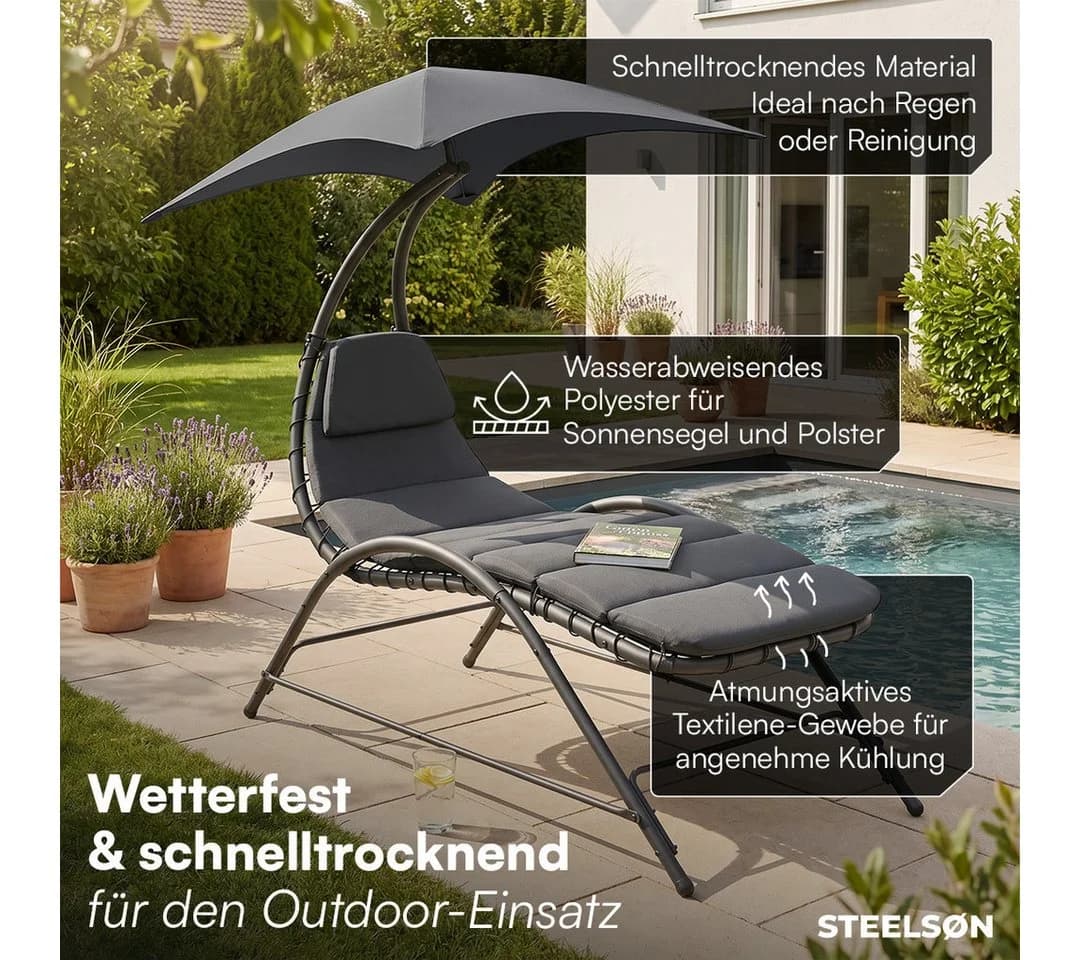 STEELSØN Gartenliege Nyria mit Sonnendach anthrazit - Bild 5