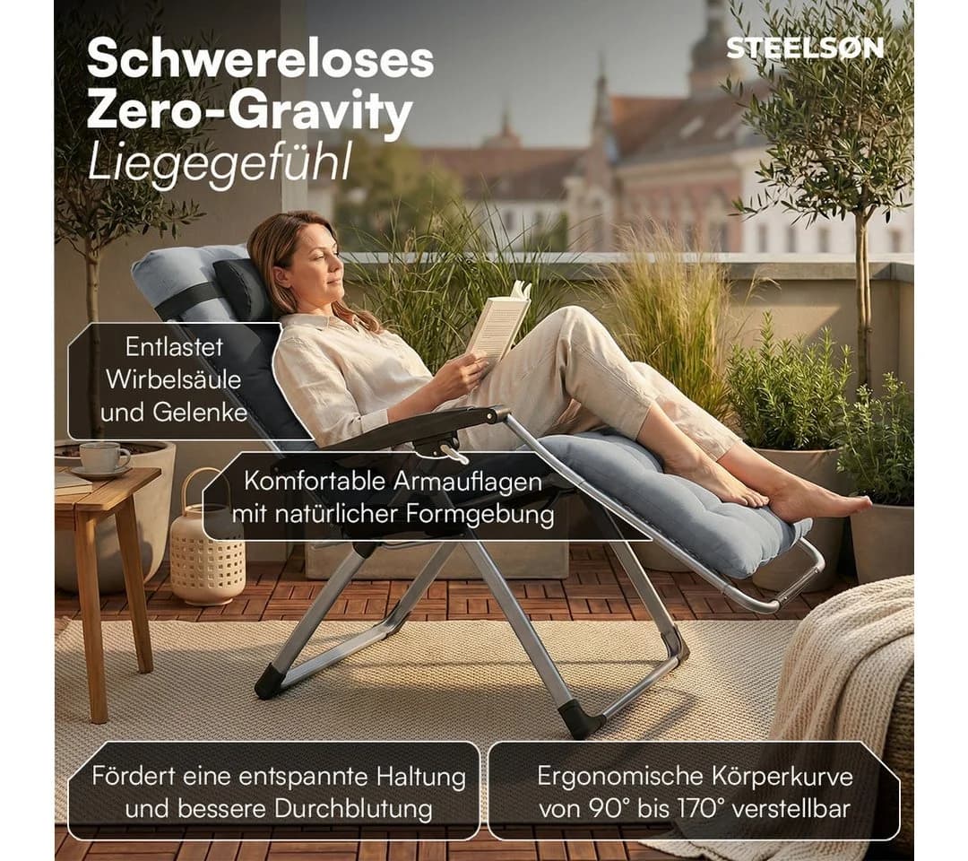 STEELSØN Gartenliege Lysira Zero-Gravity-Stuhl Grau/Silber - Bild 3