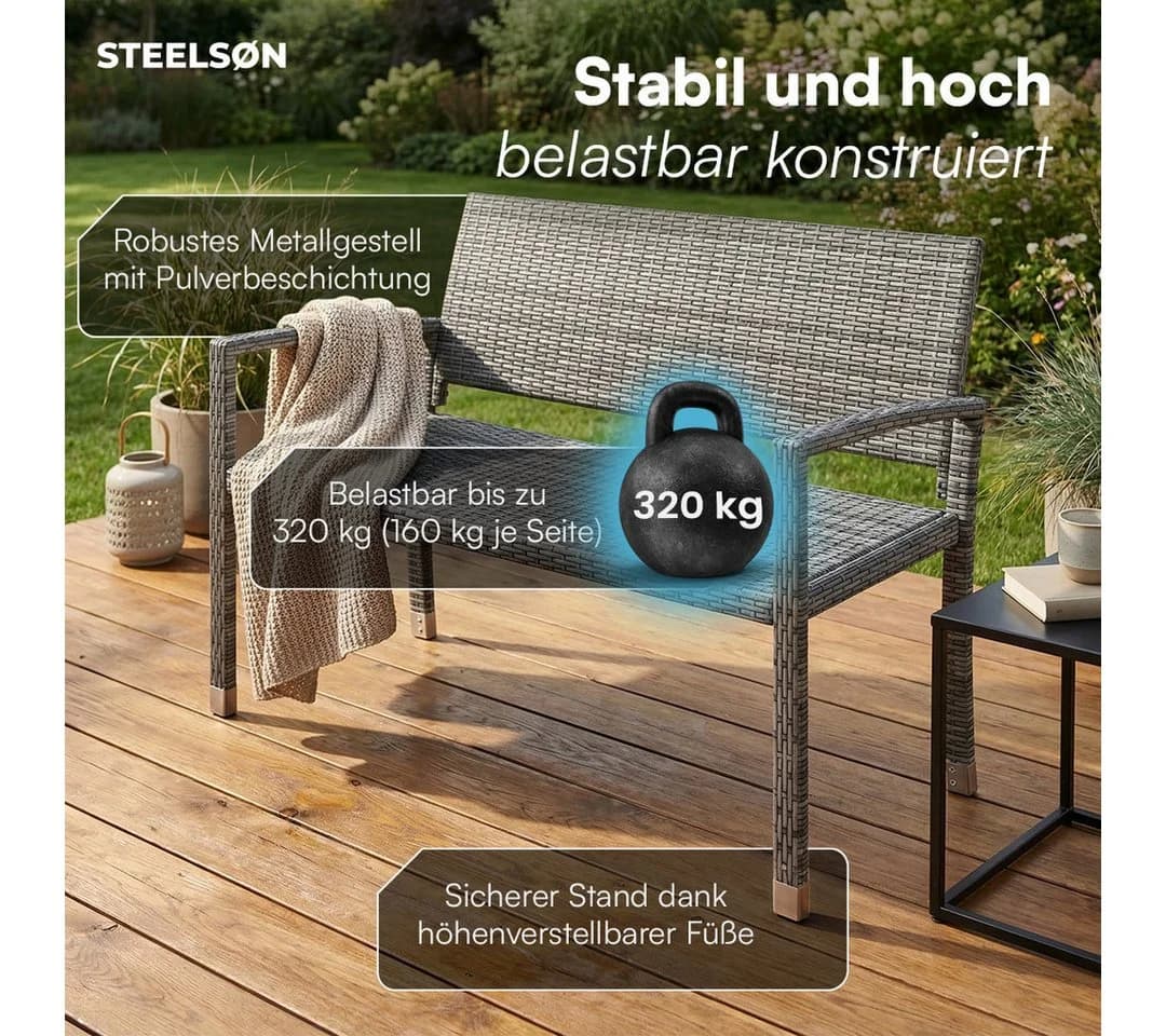 STEELSØN Gartenbank Mirador Polyrattan 2-Sitzer grau - Bild 5