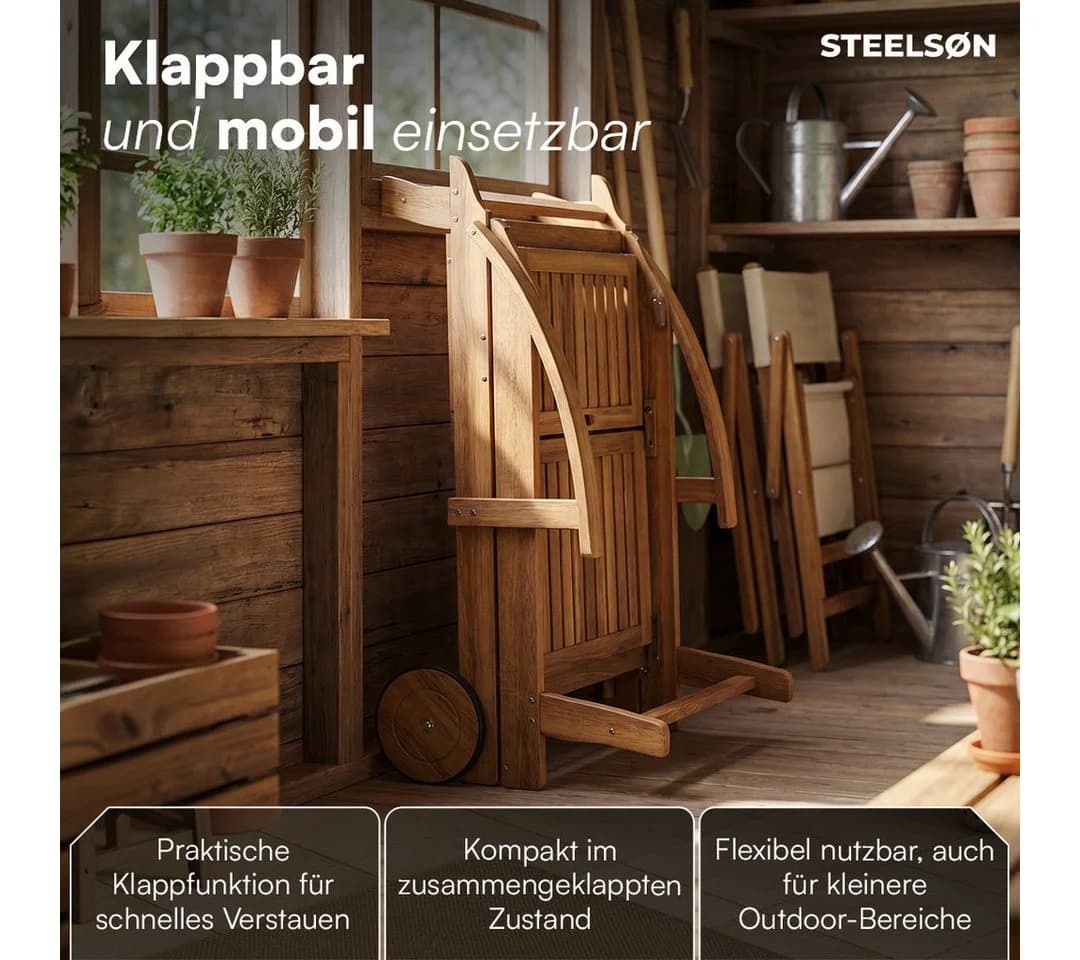 STEELSØN Mintaka Gartenliege Akazienholz mit Seitentisch & Rädern - Bild 5
