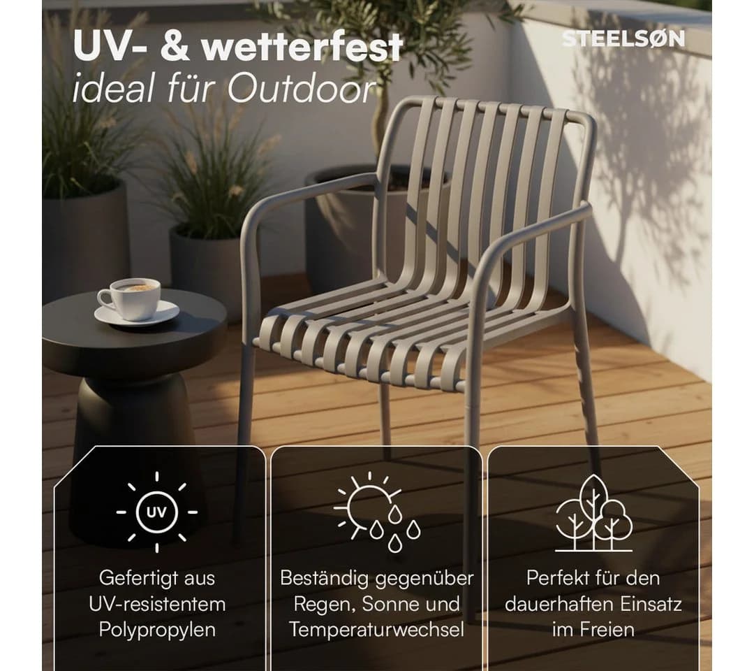 STEELSØN Gartenstuhl Pincoya Grau Stapelbar Wetterfest