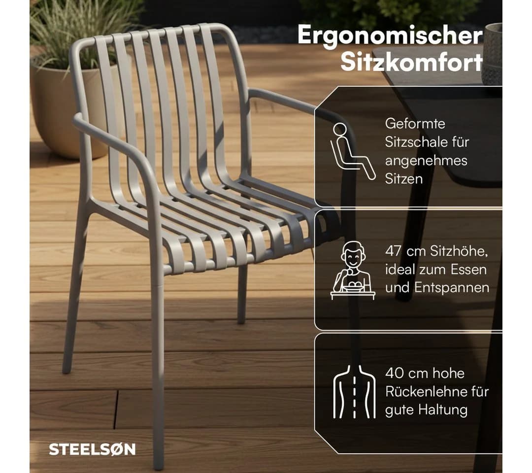 STEELSØN Gartenstuhl Pincoya Grau Stapelbar Wetterfest - Bild 4