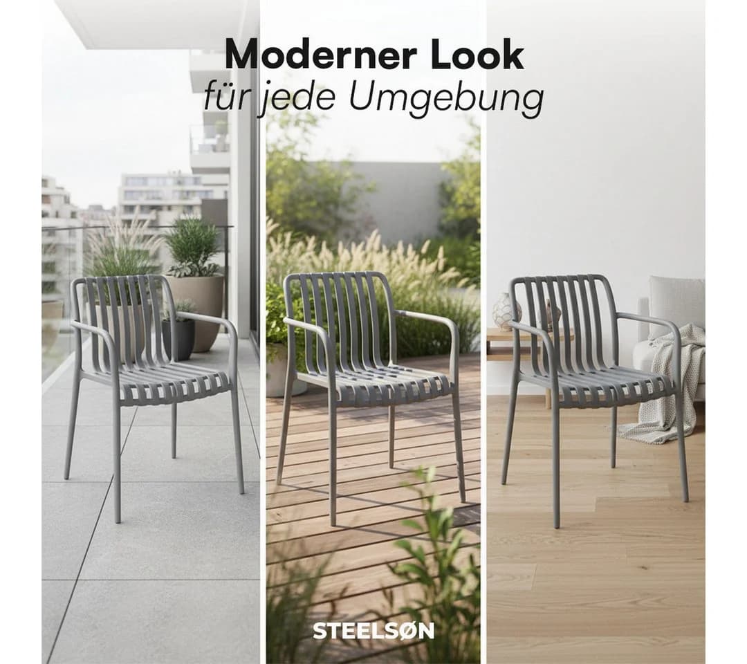 STEELSØN Gartenstuhl Pincoya Grau Stapelbar Wetterfest - Bild 5