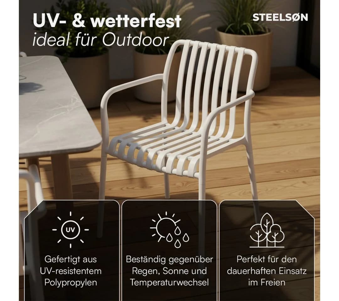 STEELSØN Gartenstuhl Pincoya weiß stapelbar wetterfest 2er Set