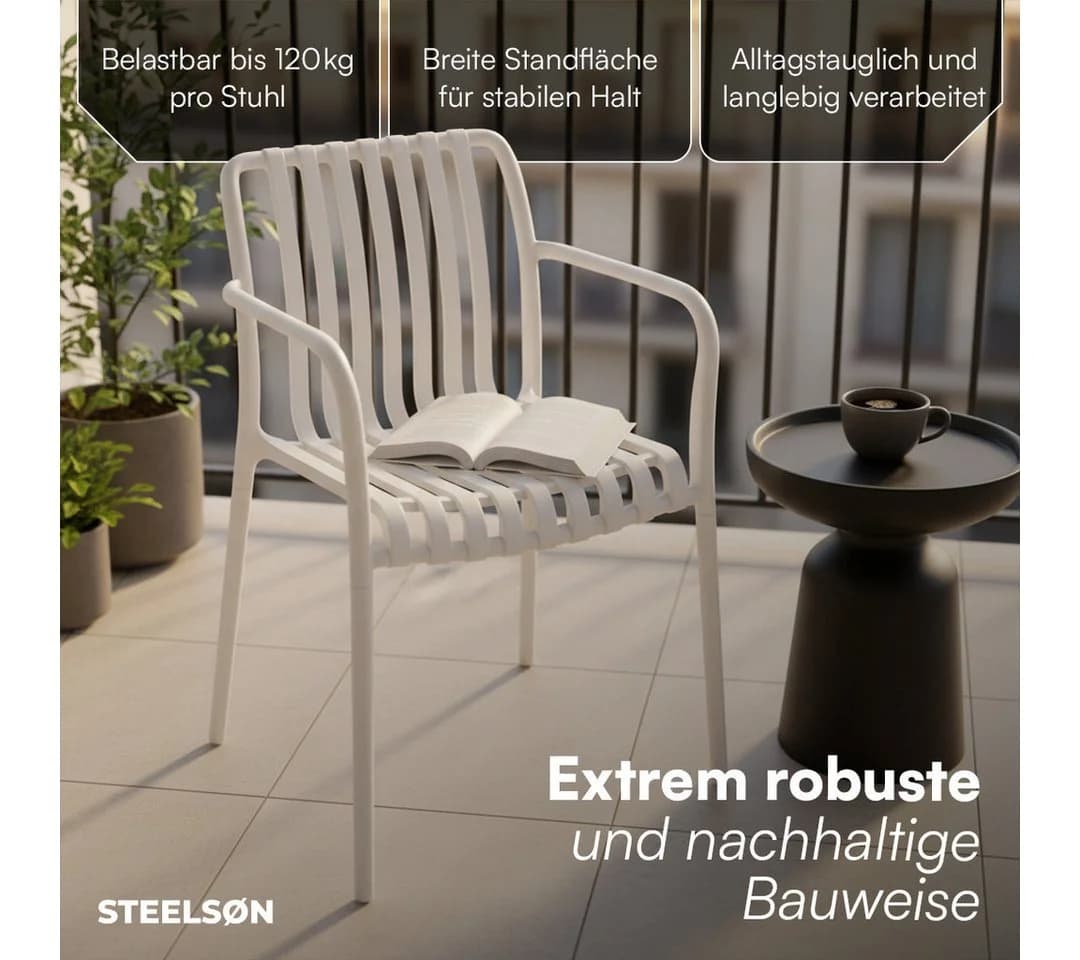 STEELSØN Gartenstuhl Pincoya weiß stapelbar wetterfest 2er Set - Bild 3