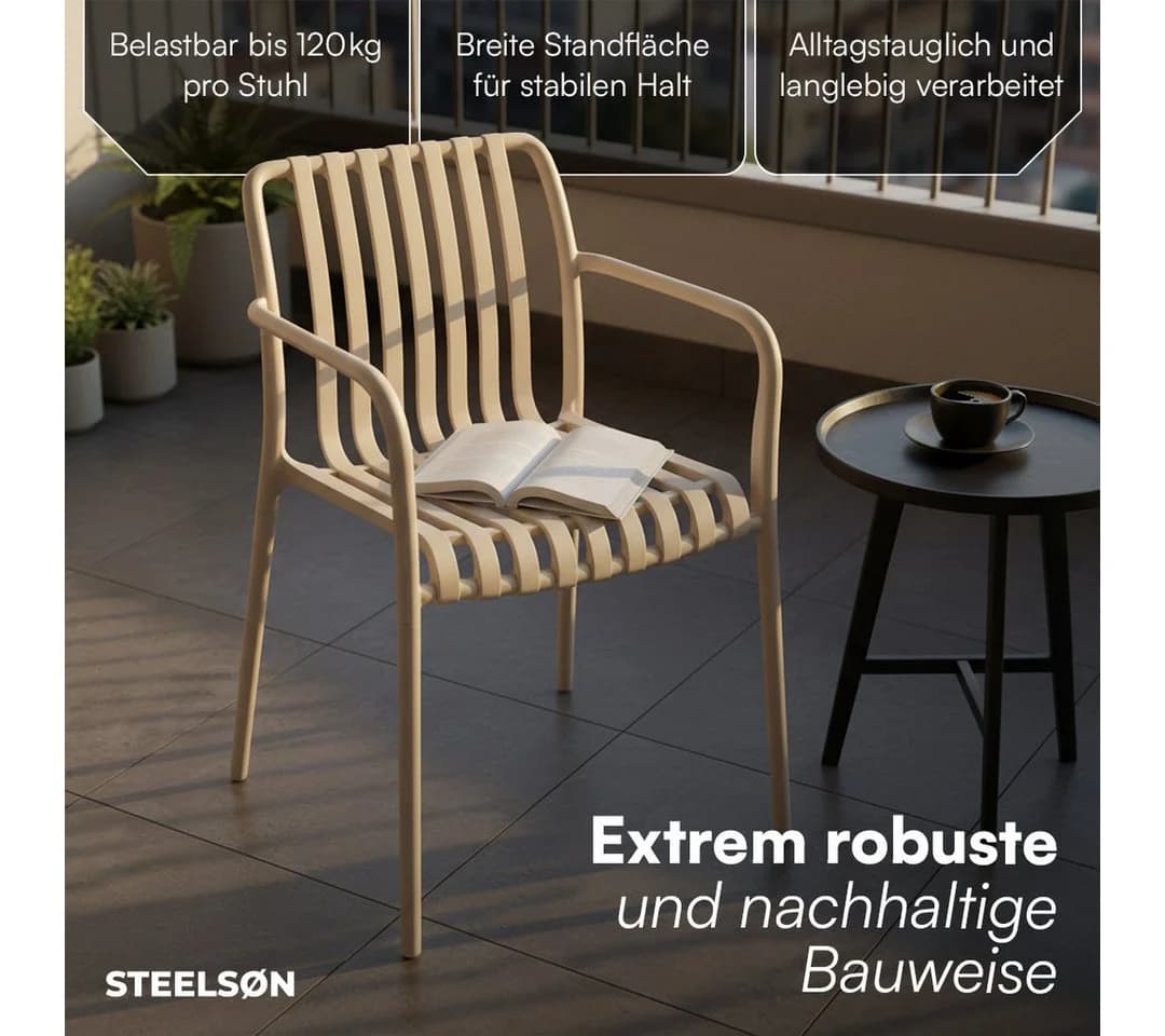 STEELSØN Gartenstuhl Pincoya Taupe wetterfest stapelbar 4er Set - Bild 3