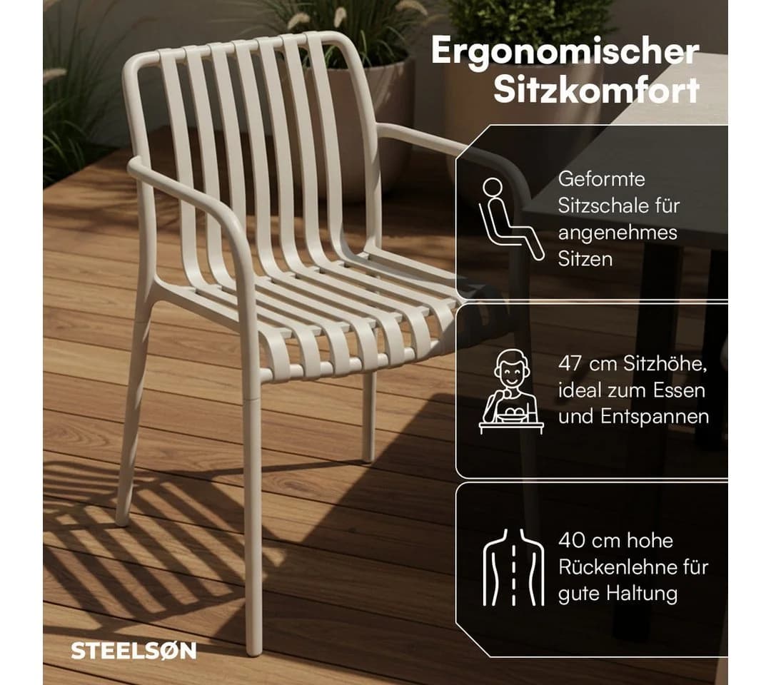 STEELSØN Gartenstuhl Pincoya Taupe wetterfest stapelbar 4er Set - Bild 4