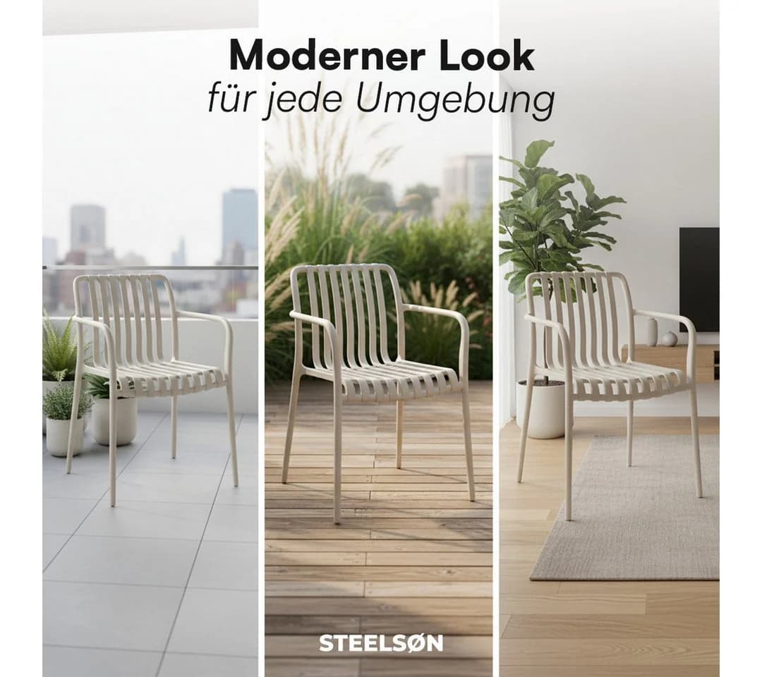 STEELSØN Gartenstuhl Pincoya Taupe wetterfest stapelbar 4er Set - Bild 5