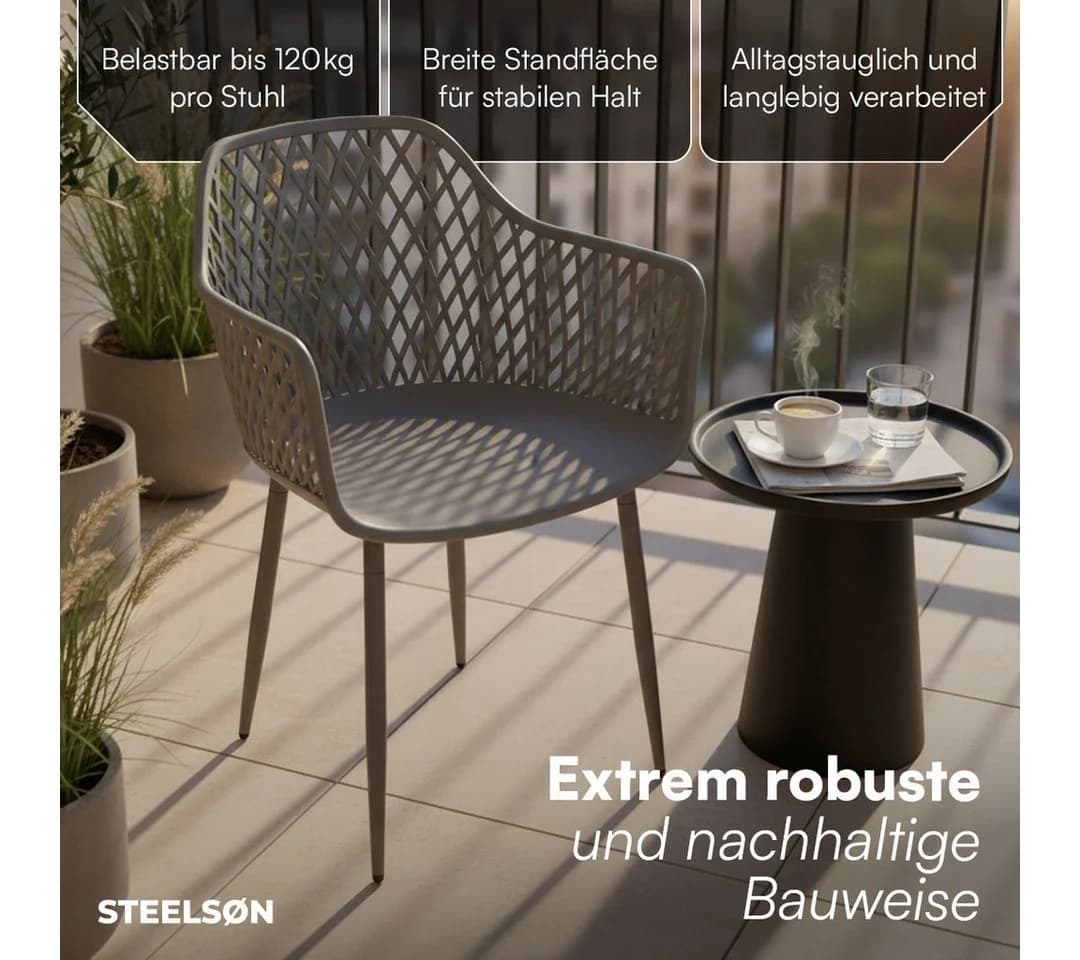 STEELSØN Gartenstuhl Quasira Grau 6er Set wetterfest - Bild 3