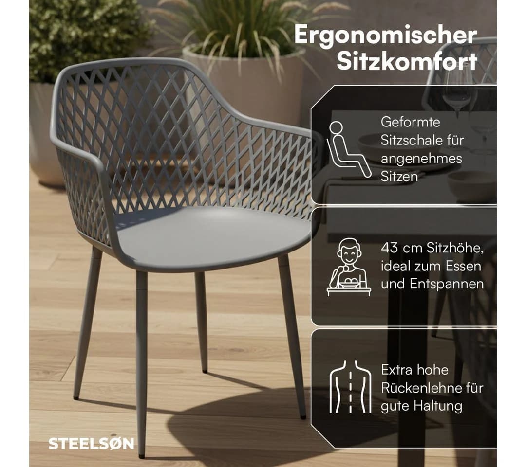 STEELSØN Gartenstuhl Quasira Grau 6er Set wetterfest - Bild 4