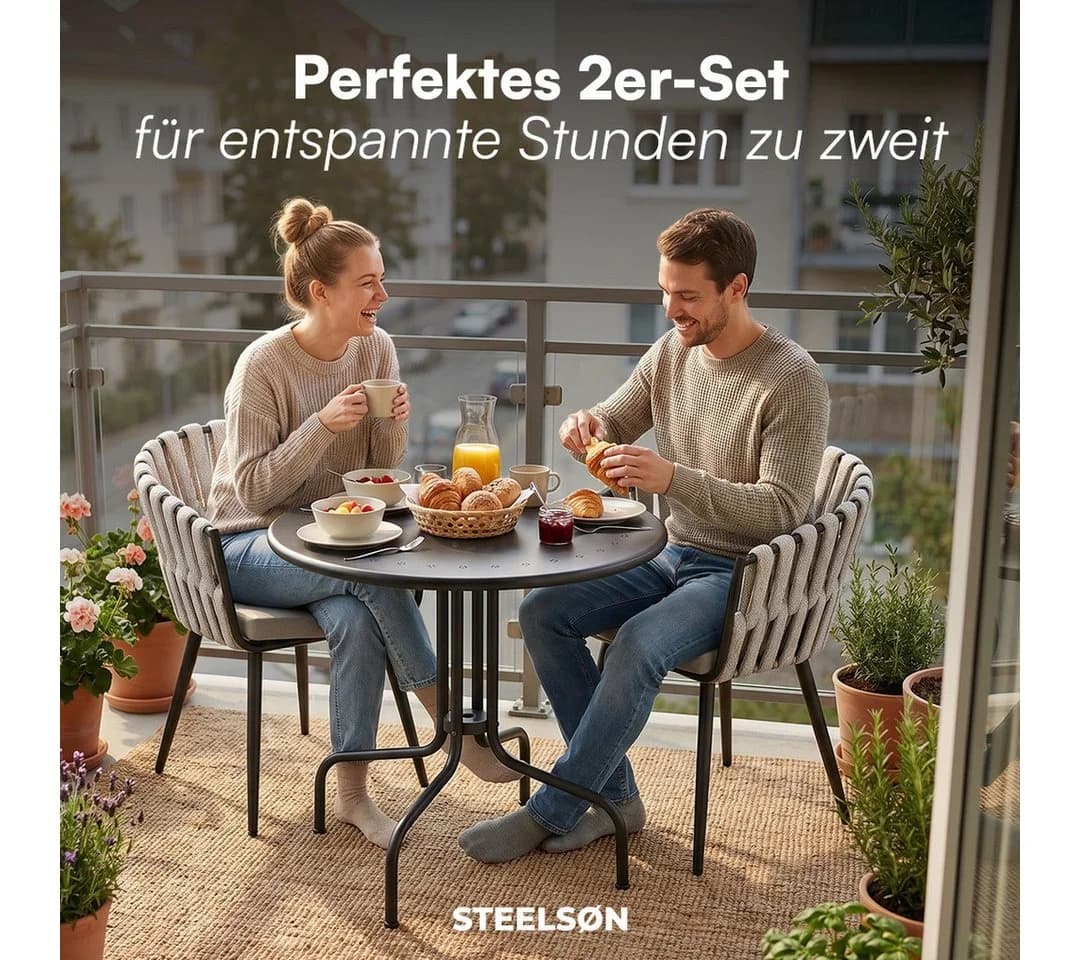STEELSØN Gartenstuhl Tarian 2er-Set Hellgrau mit Kissen - Bild 4