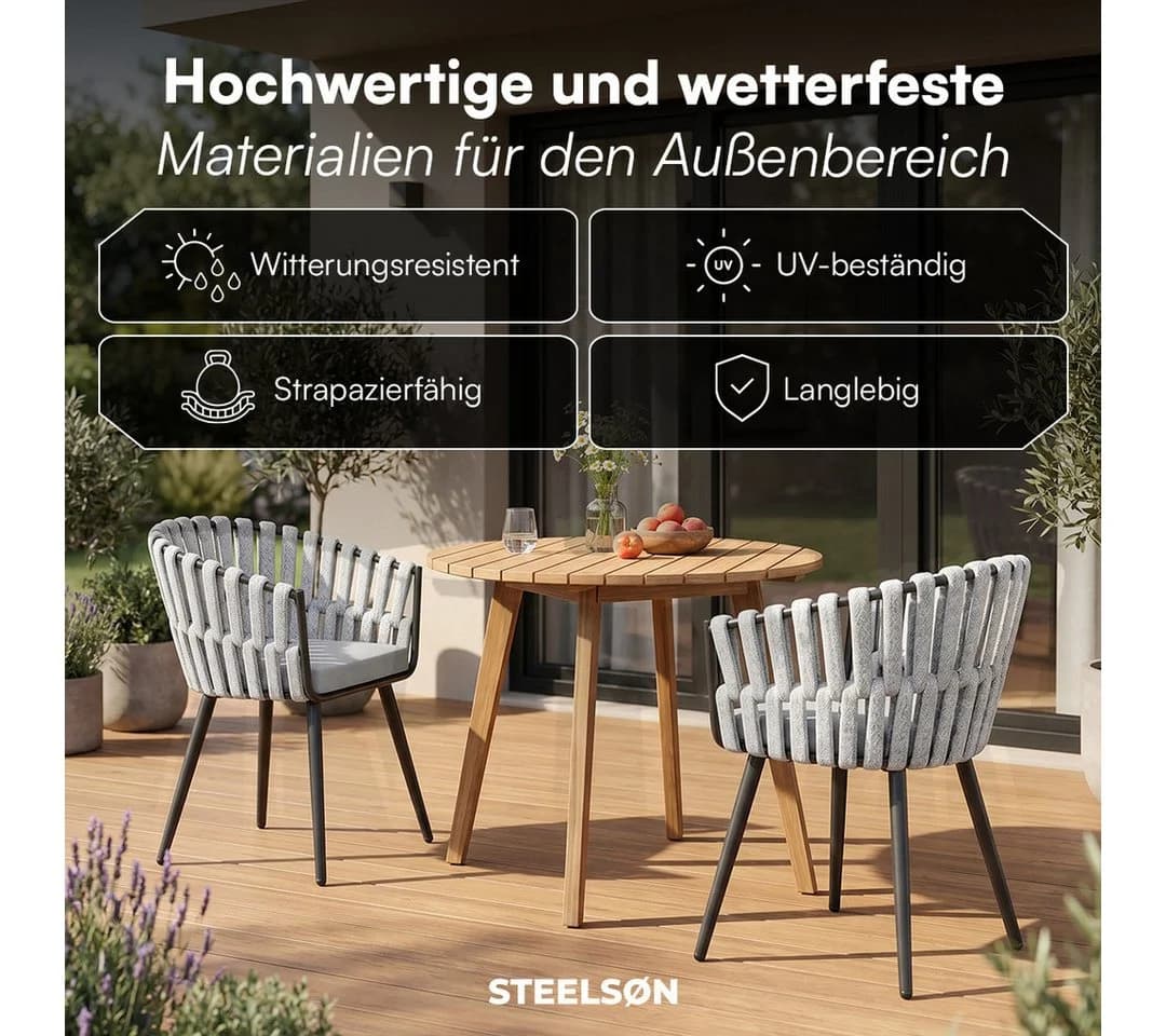 STEELSØN Gartenstuhl Tarian 2er-Set Hellgrau mit Kissen - Bild 5