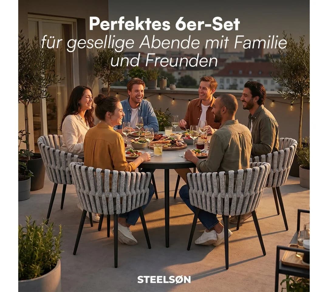 STEELSØN Gartenstuhl Tarian 6er-Set Hellgrau mit Kissen - Bild 4