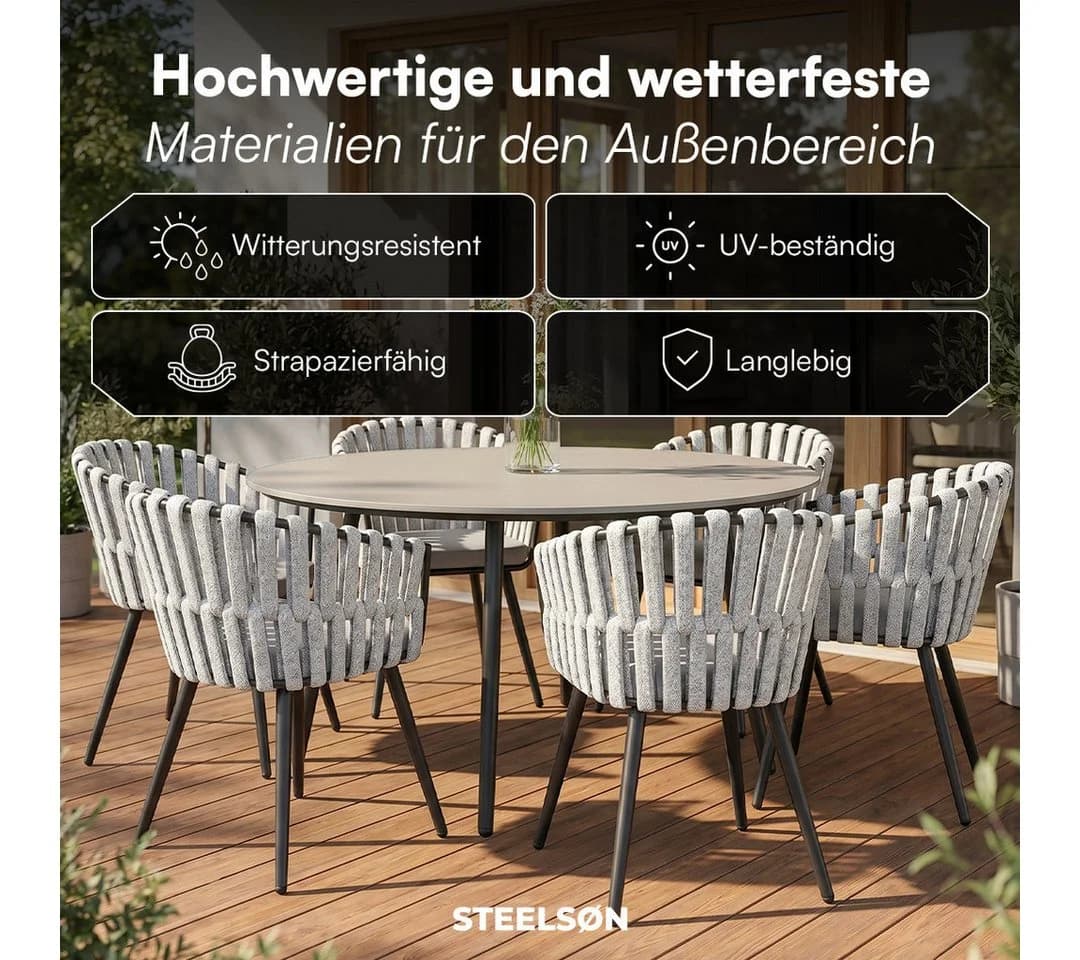STEELSØN Gartenstuhl Tarian 6er-Set Hellgrau mit Kissen - Bild 5