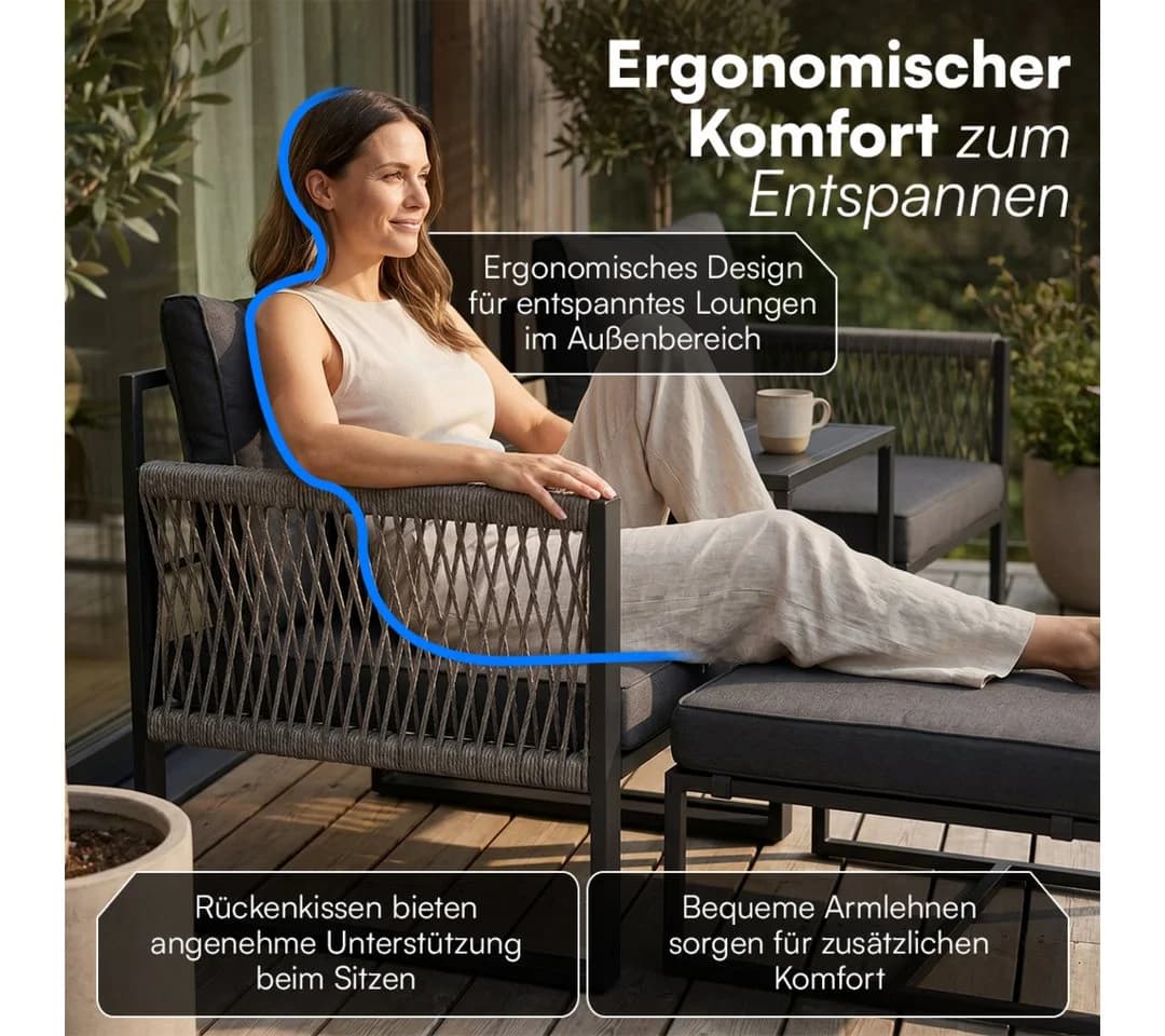 STEELSØN Sitzgruppe Tyranis 4-teilig Schwarz Gartenmöbel Set - Bild 4