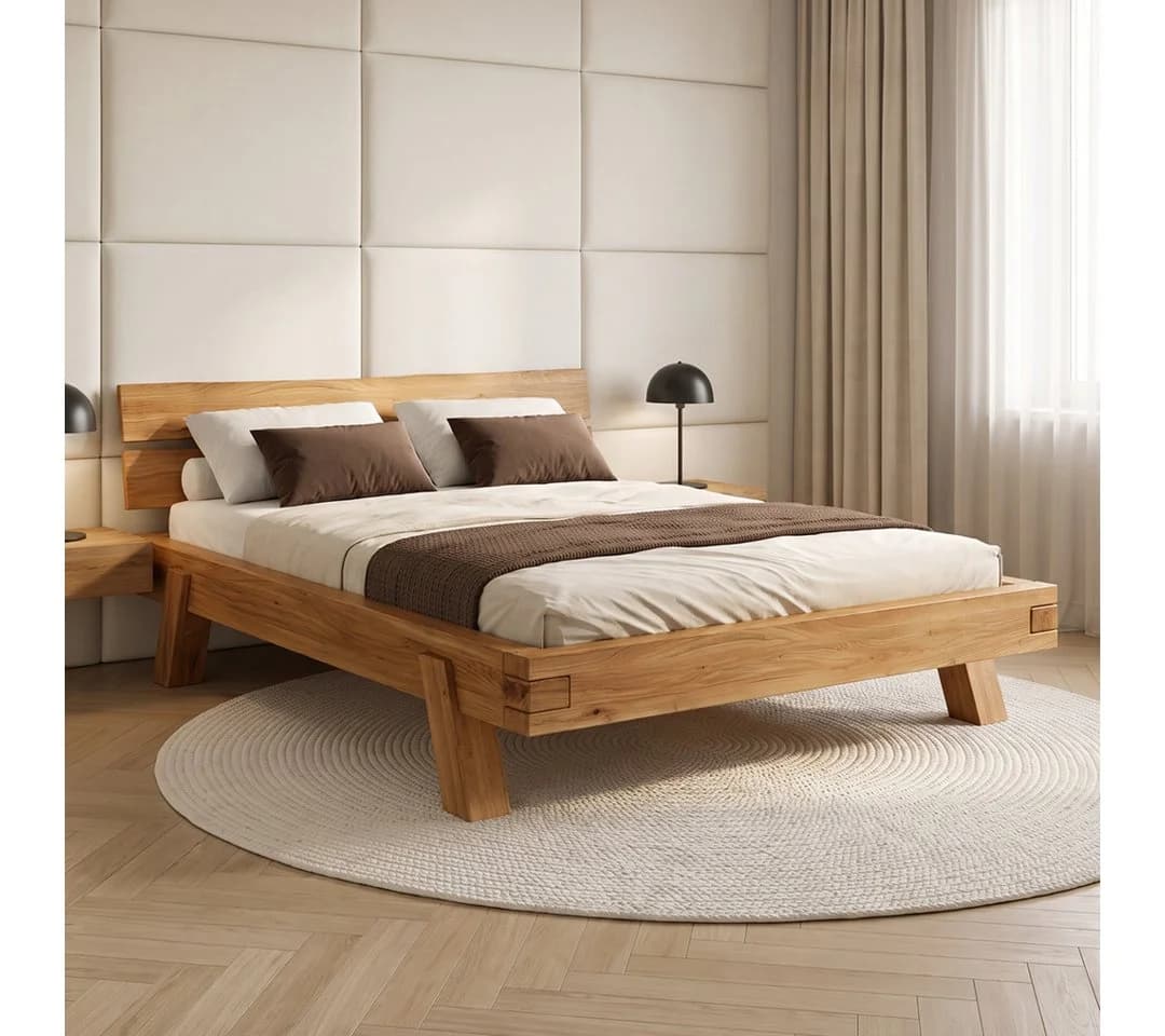 skølm Massivholzbett Hervar Wildeiche Beige Balkenbett - Bild 2