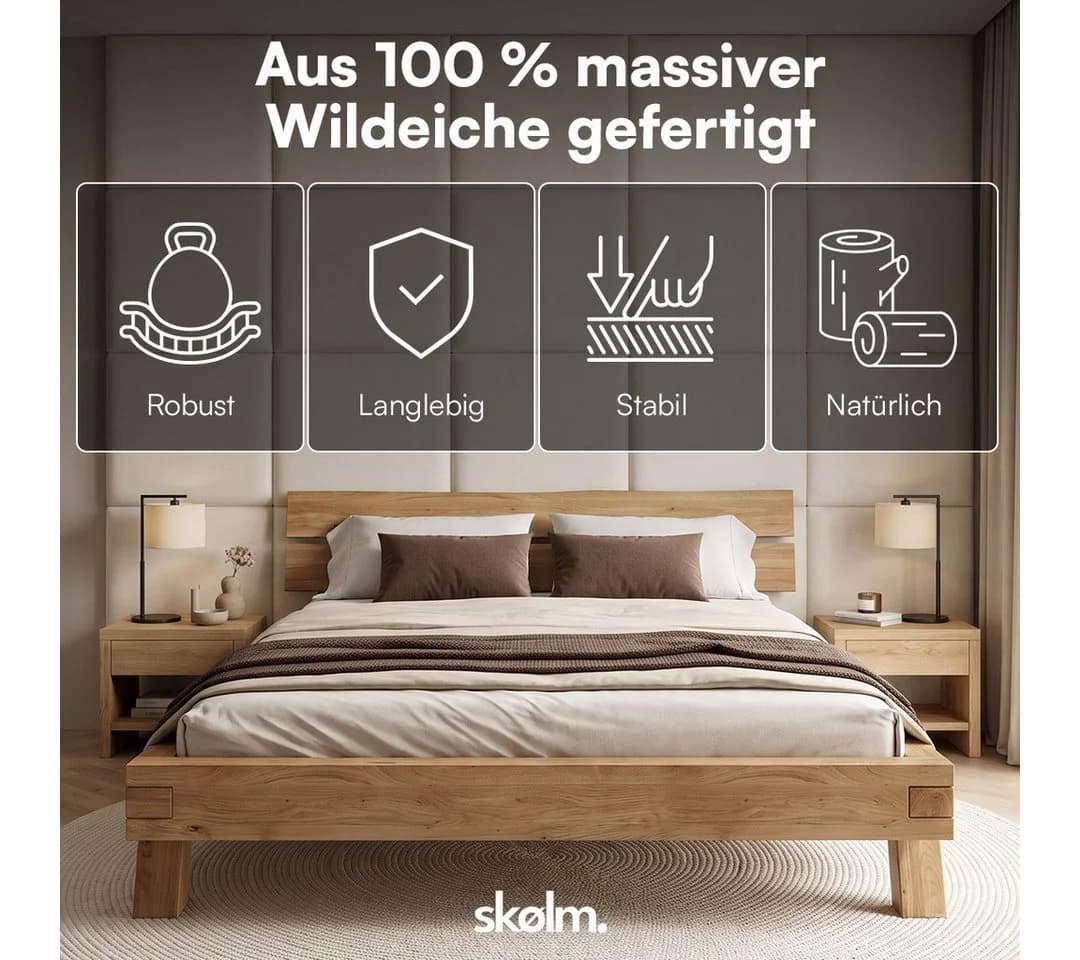 skølm Massivholzbett Hervar Wildeiche Balkenbett geölt lackiert - Bild 1