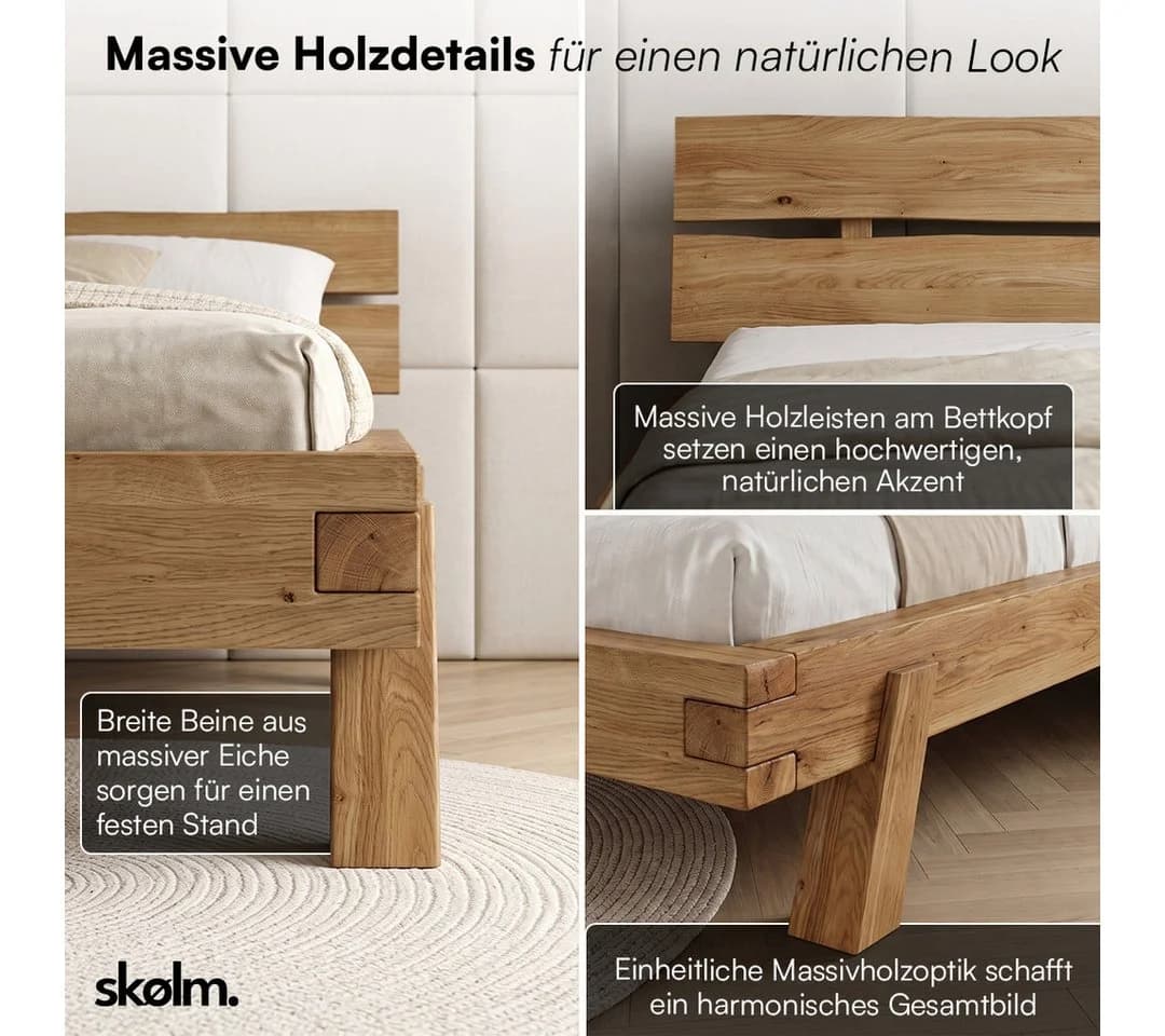 skølm Massivholzbett Hervar Wildeiche Balkenbett geölt lackiert - Bild 4