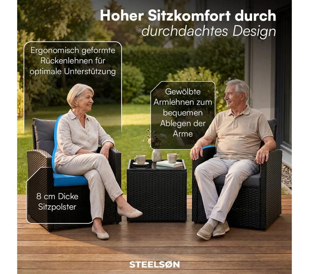 STEELSØN Sitzgruppe Selaria Schwarz mit Kissen & Glasplatte - Bild 4