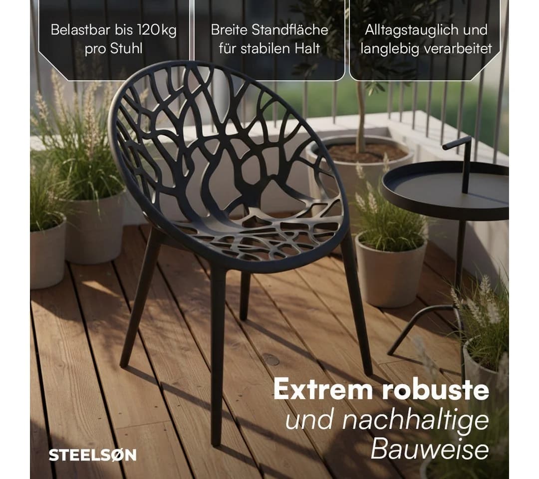 STEELSØN Gartenstuhl Quanta Stapelbar Schwarz 6er Set - Bild 3