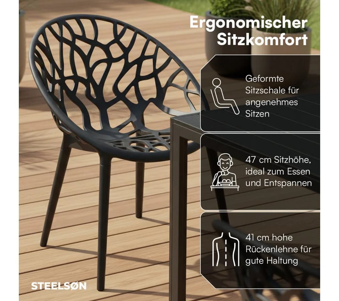 STEELSØN Gartenstuhl Quanta Stapelbar Schwarz 6er Set - Bild 4