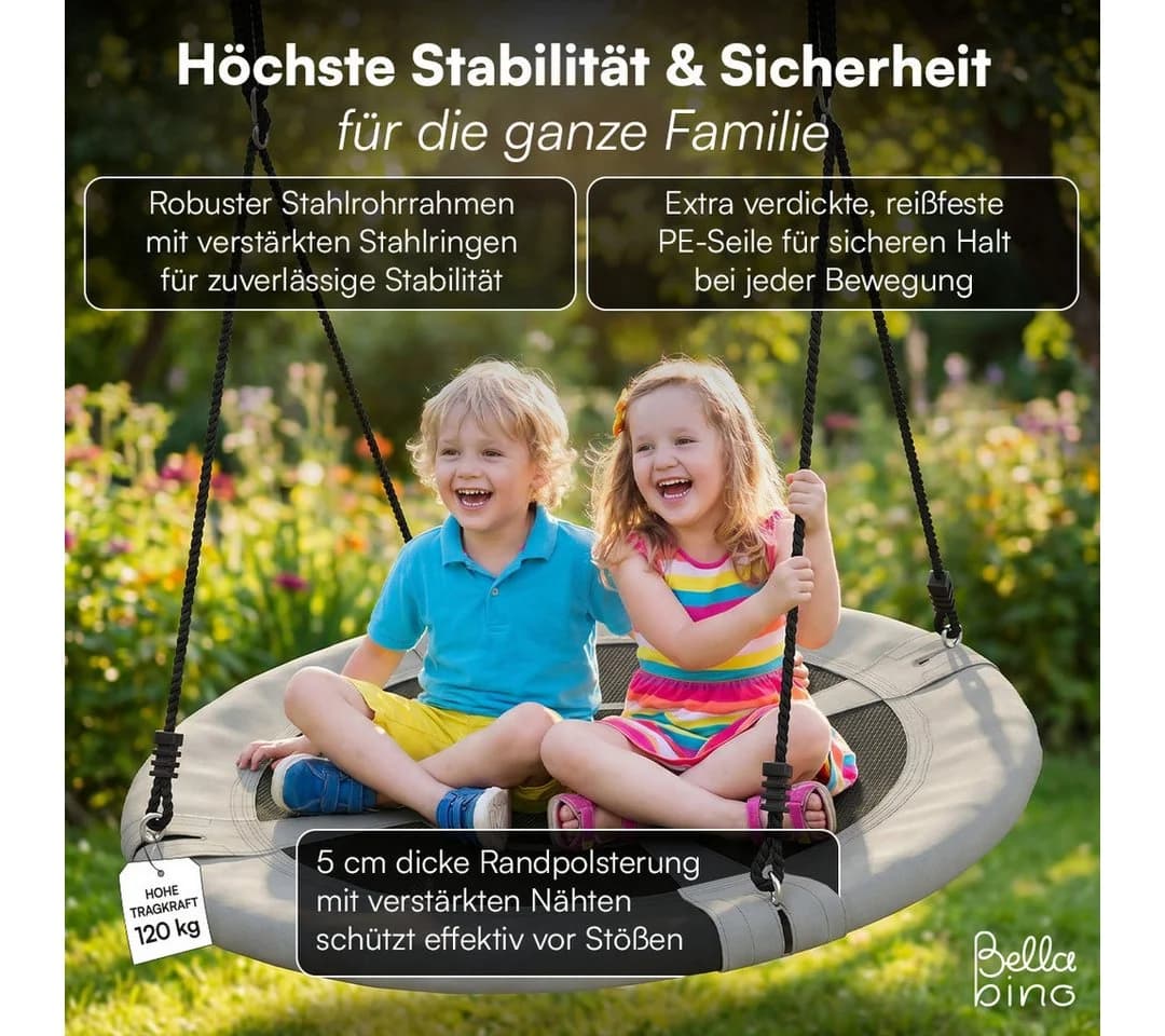 Bellabino Nestschaukel Konda Indoor/Outdoor Hängeschaukel Ø 120 cm Schwarz - Bild 3