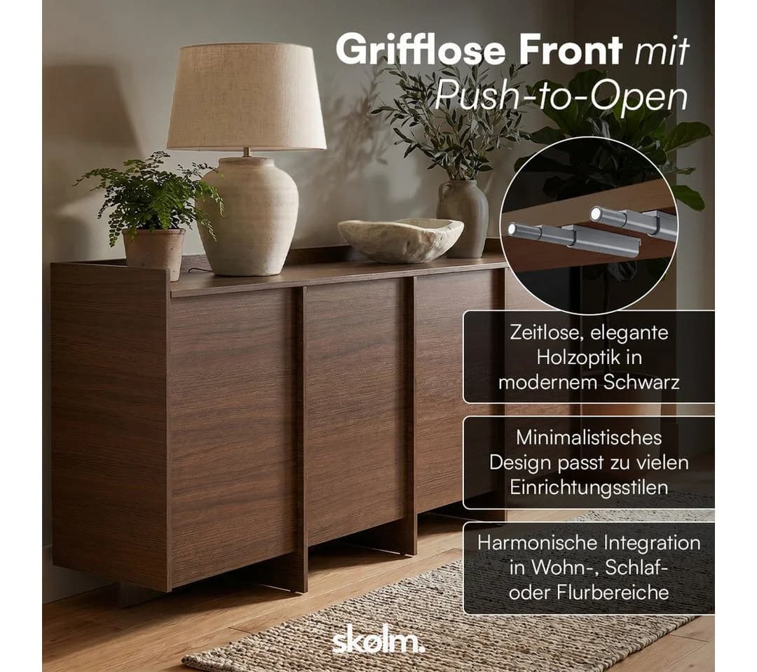skølm Kommode Meili in Holzoptik mit 4 Push-to-Open Türen - Bild 3