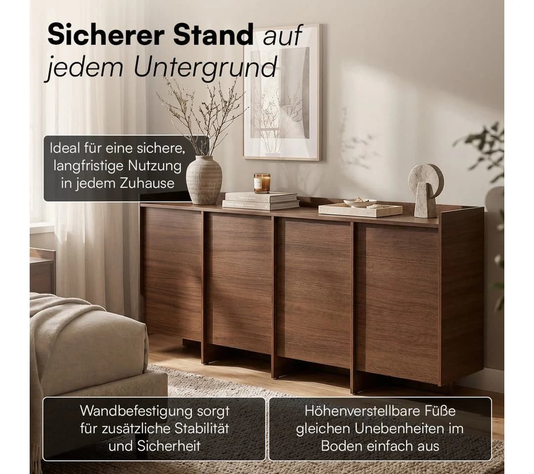 skølm Kommode Meili in Holzoptik mit 4 Push-to-Open Türen - Bild 5