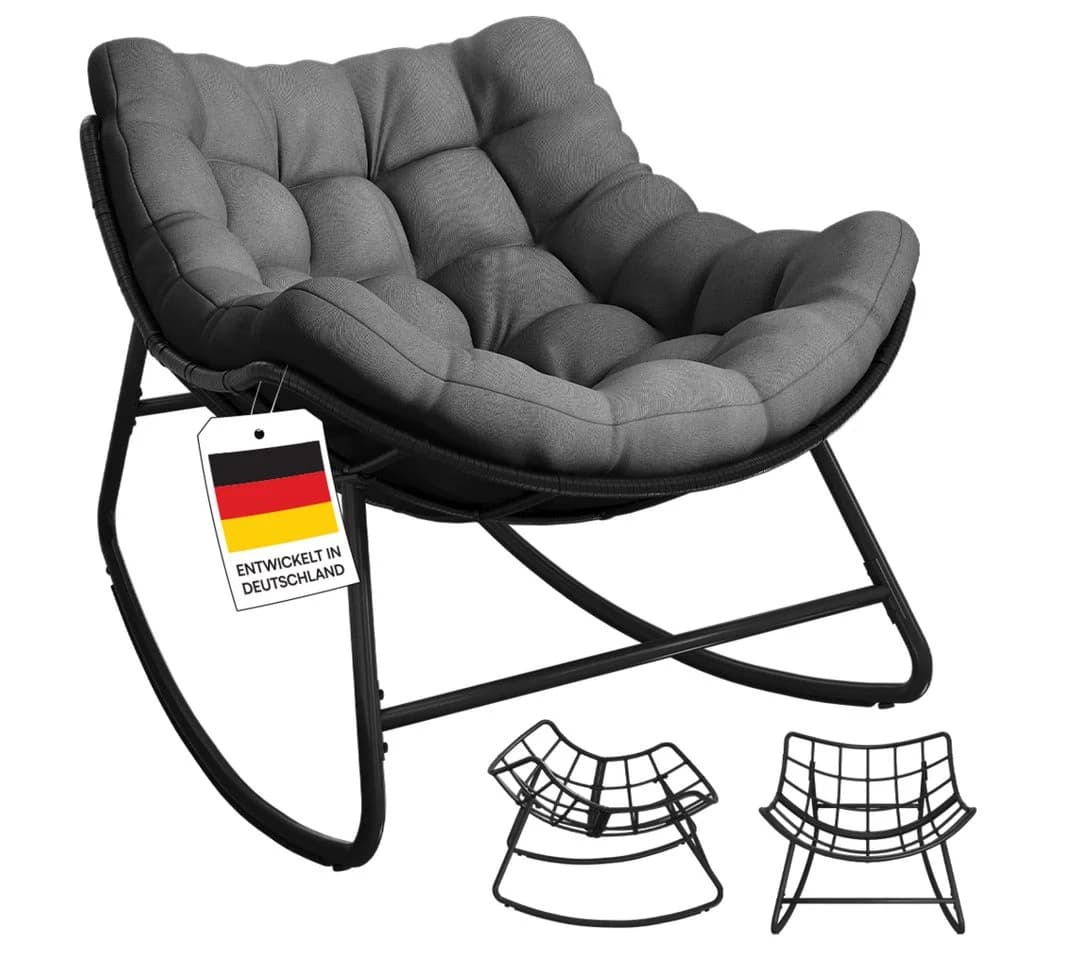STEELSØN Schaukelstuhl Veldora Anthrazit Polyrattan mit Kissen - Bild 2