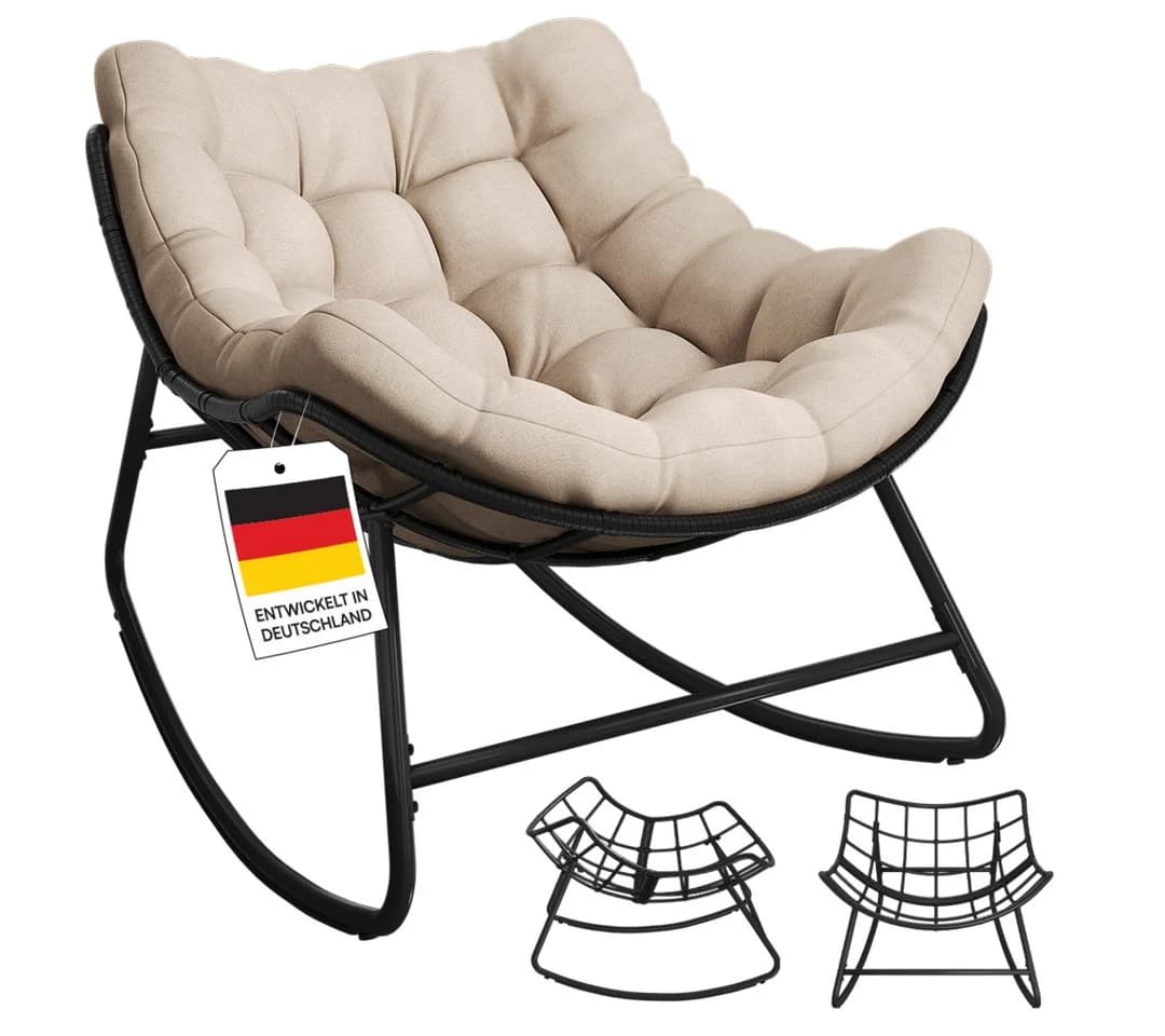 STEELSØN Schaukelstuhl Veldora Beige Polyrattan mit Kissen - Bild 2