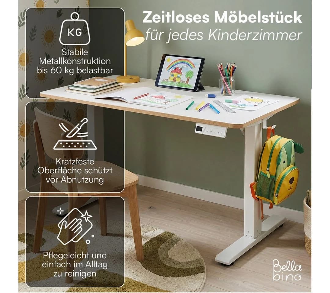 Bellabino Kinderschreibtisch Toro weiß elektrisch höhenverstellbar