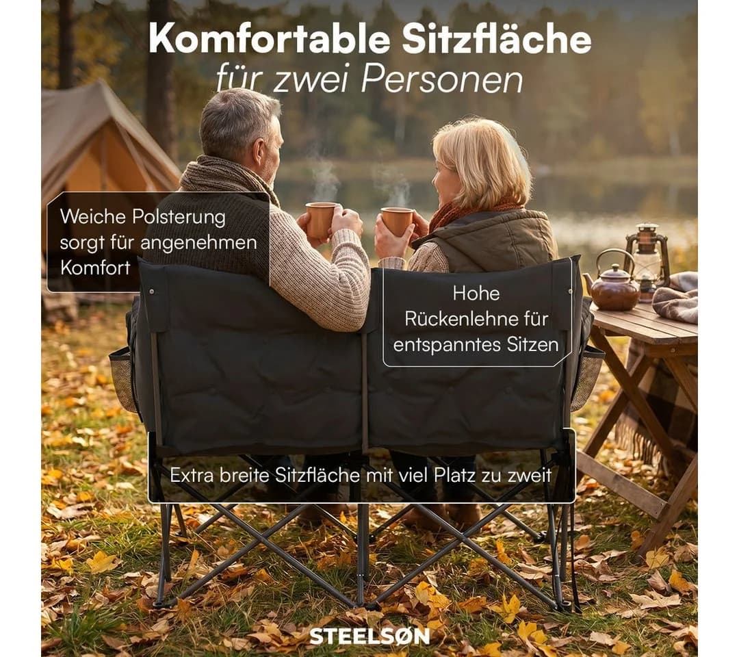 STEELSØN Campingbank Hoggar XXL Klappstuhl für 2 Personen Schwarz - Bild 3