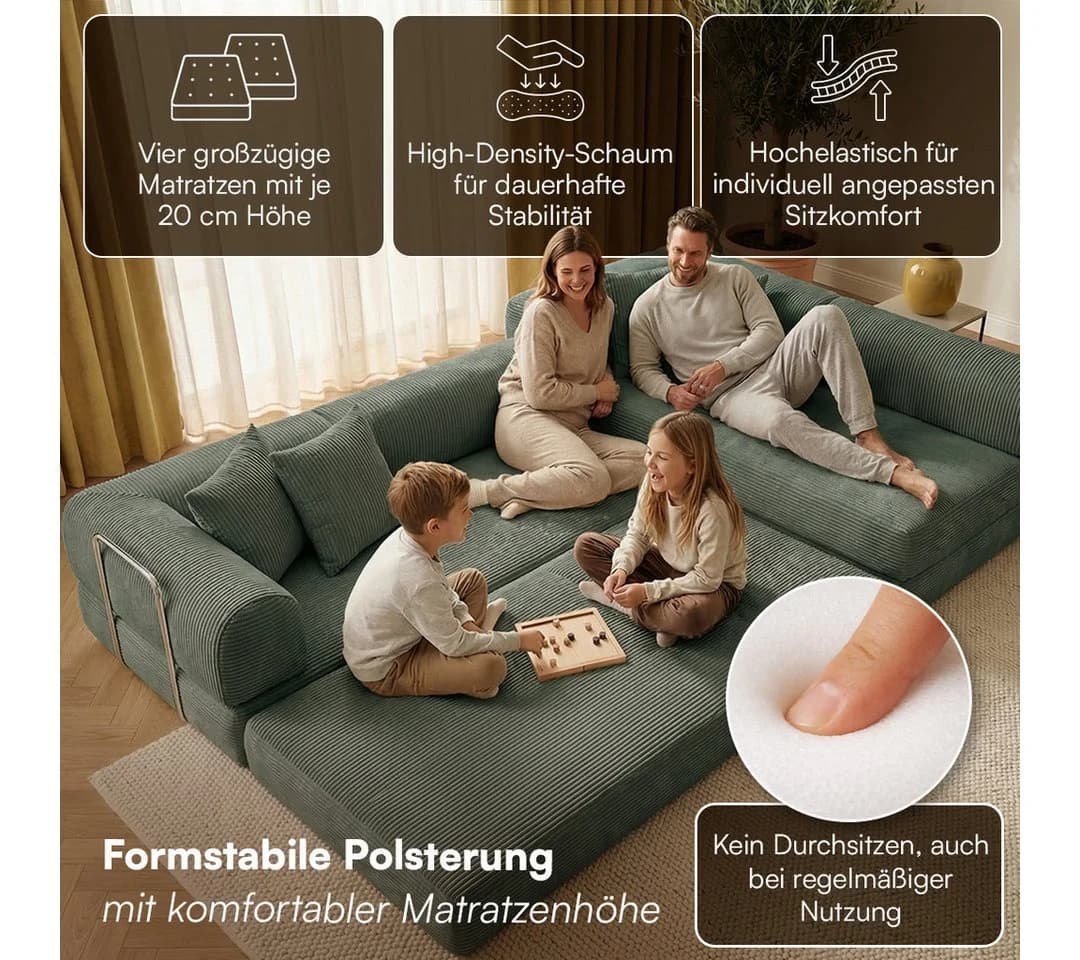 skølm Sofa Lofn Cord Dunkelgrün Schlafsofa Ecksofa