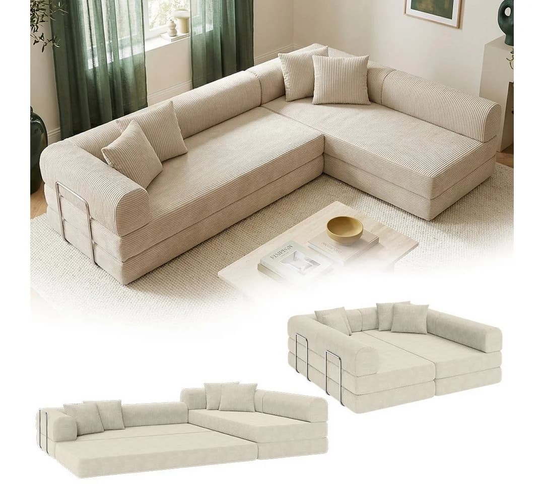 skølm Sofa Lofn Cord Umwandelbar Beige Ecksofa 4 Sitzer - Bild 2