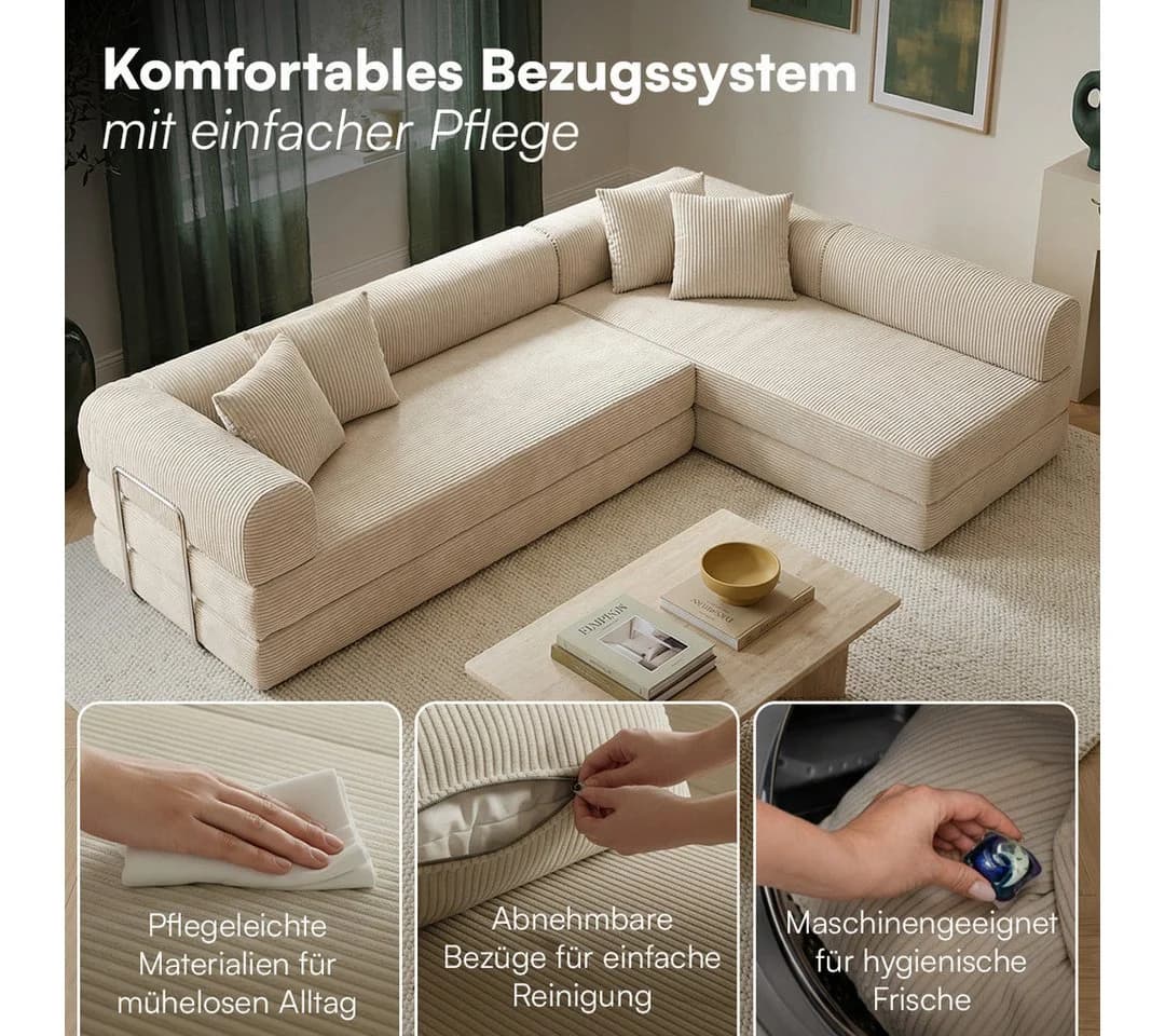 skølm Sofa Lofn Cord Umwandelbar Beige Ecksofa 4 Sitzer - Bild 5
