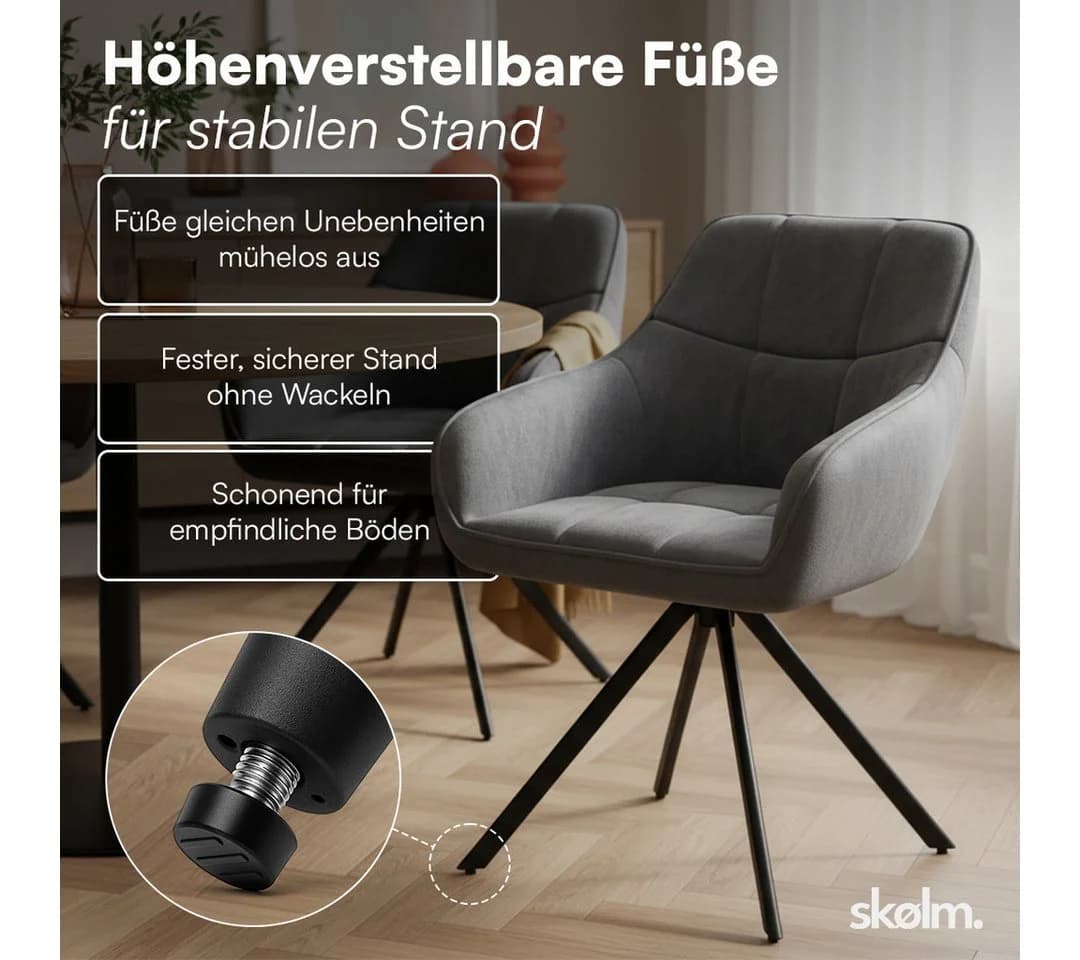 skølm Esszimmerstuhl Sköll Drehstuhl Samt 2er Set Dunkelgrau - Bild 4