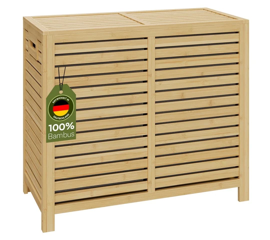 Bellamio Wäschekorb Newa Bambus grau mit Deckel 2 Fächer - Bild 2