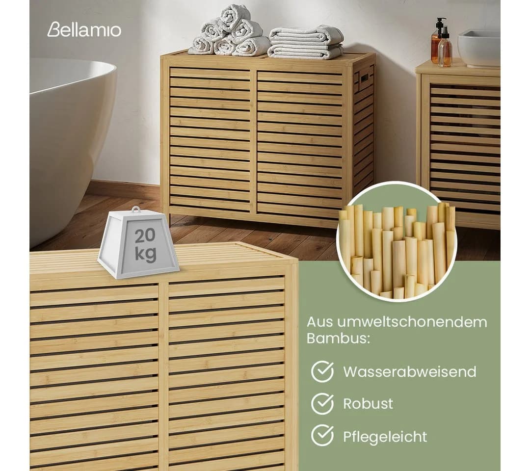 Bellamio Wäschekorb Newa Bambus grau mit Deckel 2 Fächer - Bild 3