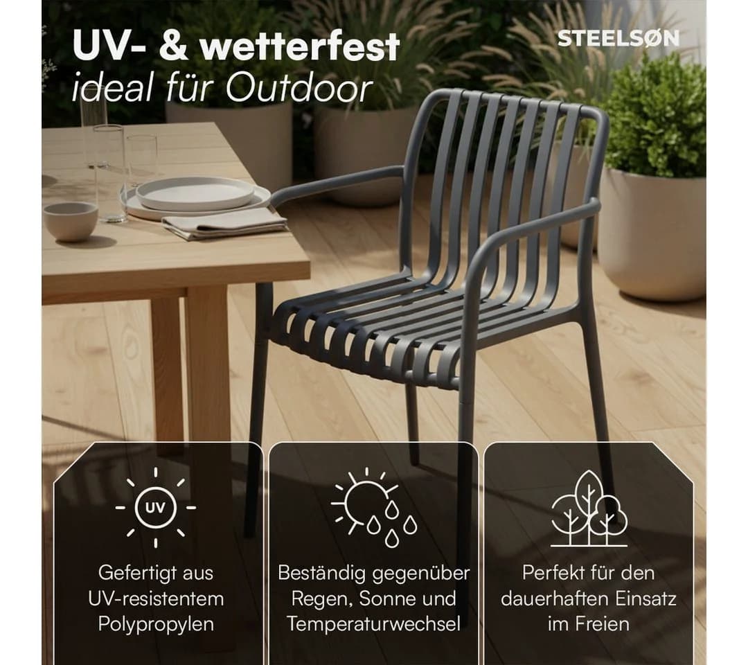 STEELSØN Gartenstuhl Pincoya Anthrazit stapelbar wetterfest UV-beständig