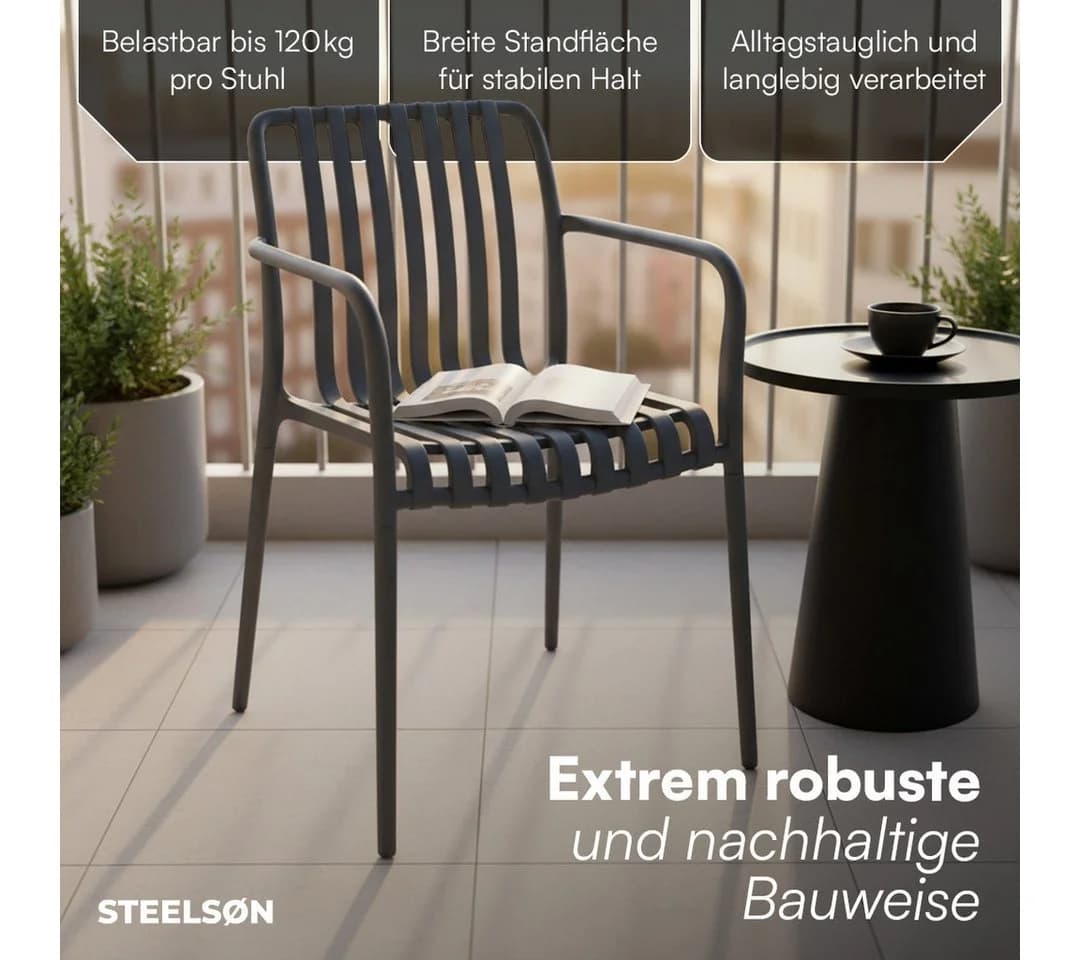 STEELSØN Gartenstuhl Pincoya Anthrazit stapelbar wetterfest UV-beständig - Bild 3