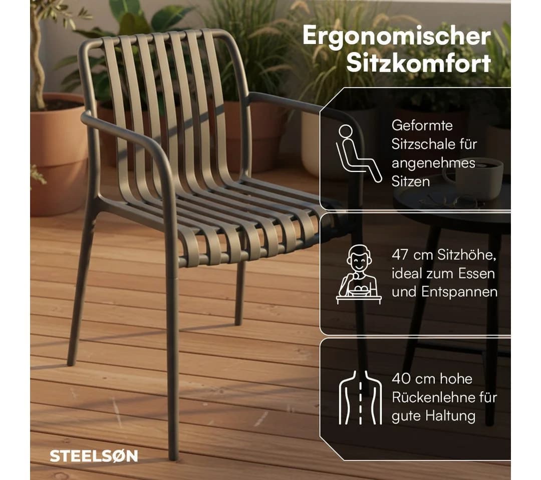 STEELSØN Gartenstuhl Pincoya Anthrazit stapelbar wetterfest UV-beständig - Bild 4