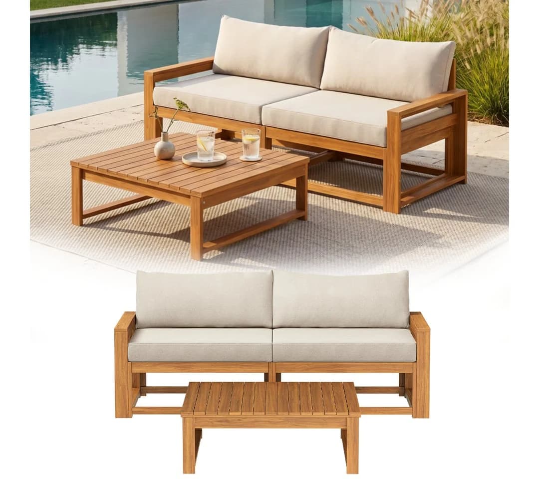 STEELSØN Gartenlounge-Set Mizaru 2-Sitzer mit Tisch Akazienholz Beige - Bild 2