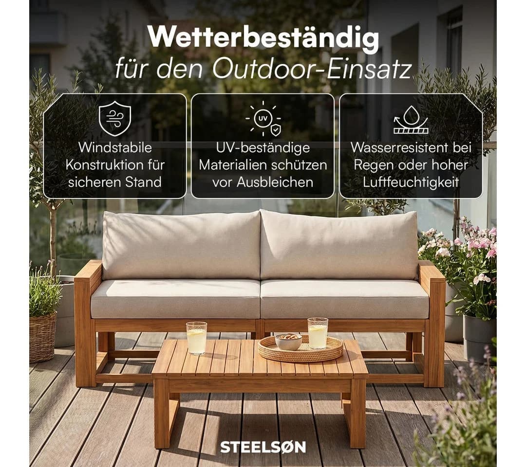 STEELSØN Gartenlounge-Set Mizaru 2-Sitzer mit Tisch Akazienholz Beige - Bild 3