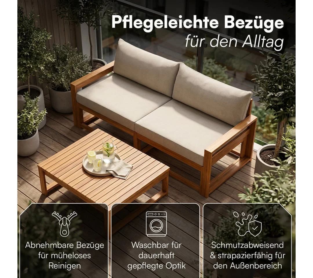 STEELSØN Gartenlounge-Set Mizaru 2-Sitzer mit Tisch Akazienholz Beige - Bild 4